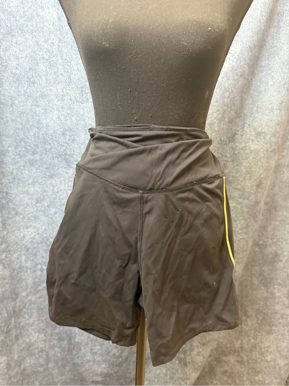 Women's High-Waist Black Athletic Shorts with Lime Trim